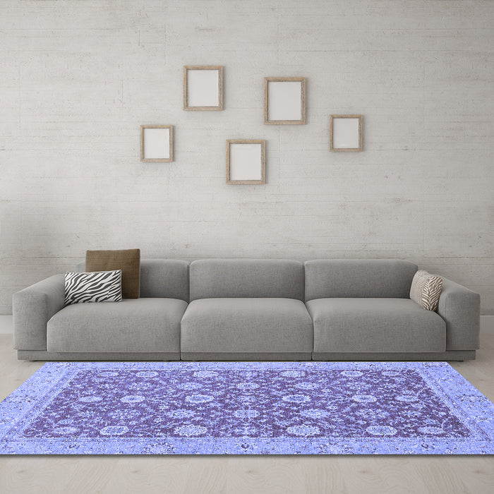 Machine Washable Oriental Blue Traditional Rug in a Living Room, wshabs2426blu