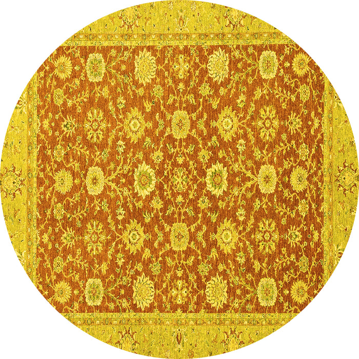 Round Machine Washable Oriental Yellow Traditional Rug, wshabs2426yw
