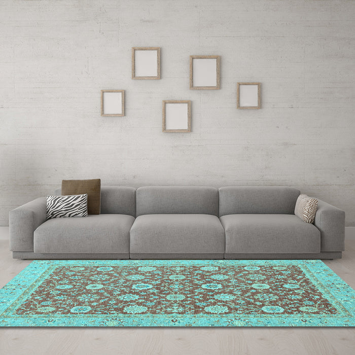 Machine Washable Oriental Light Blue Traditional Rug in a Living Room, wshabs2426lblu