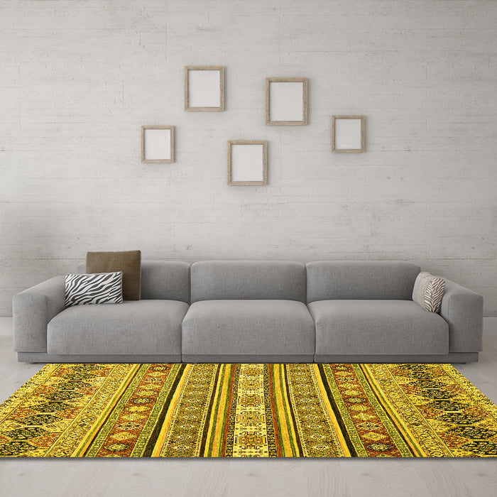 Machine Washable Abstract Yellow Modern Rug in a Living Room, wshabs2427yw