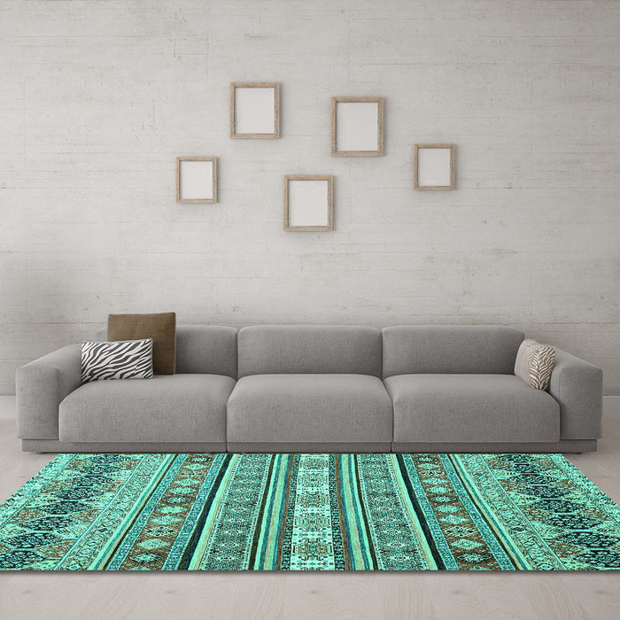 Machine Washable Abstract Turquoise Modern Area Rugs in a Living Room,, wshabs2427turq