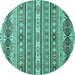 Round Abstract Turquoise Modern Rug, abs2427turq