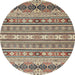 Round Abstract Reddish Brown Modern Rug, abs2427