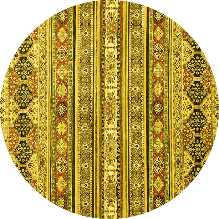 Round Abstract Yellow Modern Rug, abs2427yw