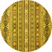 Round Abstract Yellow Modern Rug, abs2427yw