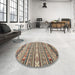 Round Machine Washable Abstract Sepia Brown Rug in a Office, wshabs2427