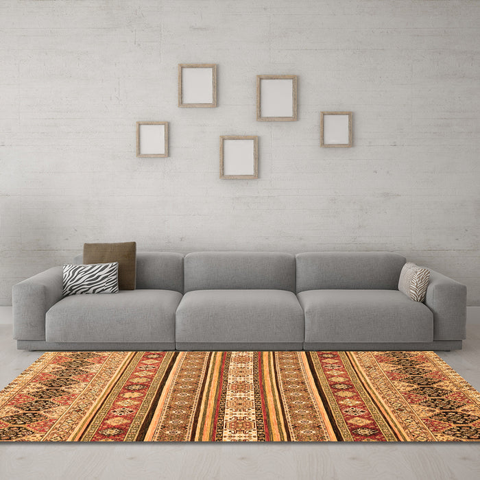 Machine Washable Abstract Orange Modern Area Rugs in a Living Room, wshabs2427org