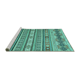 Sideview of Machine Washable Abstract Turquoise Modern Area Rugs, wshabs2427turq