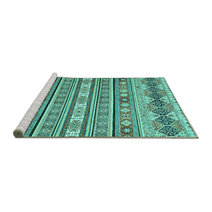 Sideview of Machine Washable Abstract Turquoise Modern Area Rugs, wshabs2427turq