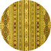 Round Abstract Yellow Modern Rug, abs2428yw