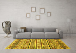 Machine Washable Abstract Yellow Modern Rug in a Living Room, wshabs2428yw