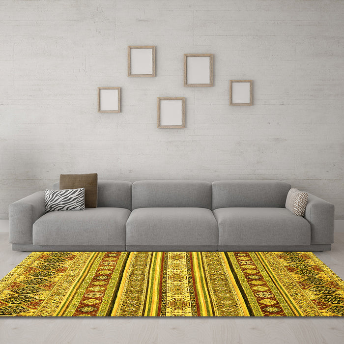 Machine Washable Abstract Yellow Modern Rug in a Living Room, wshabs2428yw