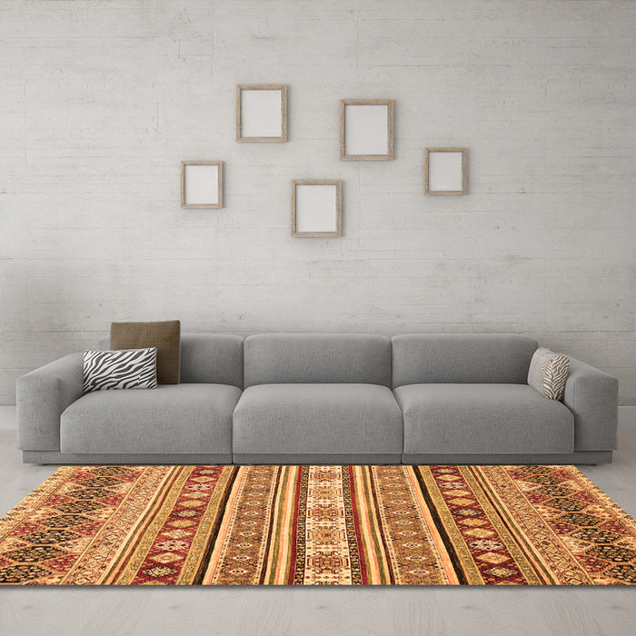Machine Washable Abstract Orange Modern Area Rugs in a Living Room, wshabs2428org