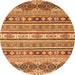 Round Machine Washable Abstract Orange Modern Area Rugs, wshabs2428org