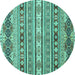 Round Abstract Turquoise Modern Rug, abs2428turq