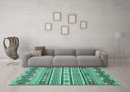 Machine Washable Abstract Turquoise Modern Area Rugs in a Living Room,, wshabs2428turq