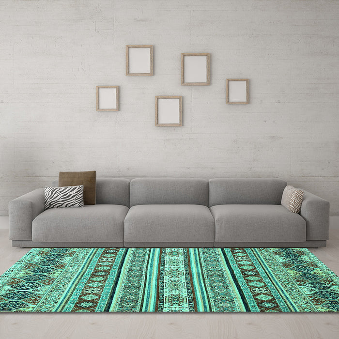 Machine Washable Abstract Turquoise Modern Area Rugs in a Living Room,, wshabs2428turq