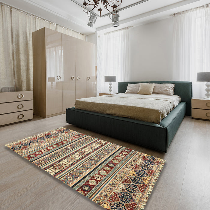 Machine Washable Abstract Sepia Brown Rug in a Bedroom, wshabs2428