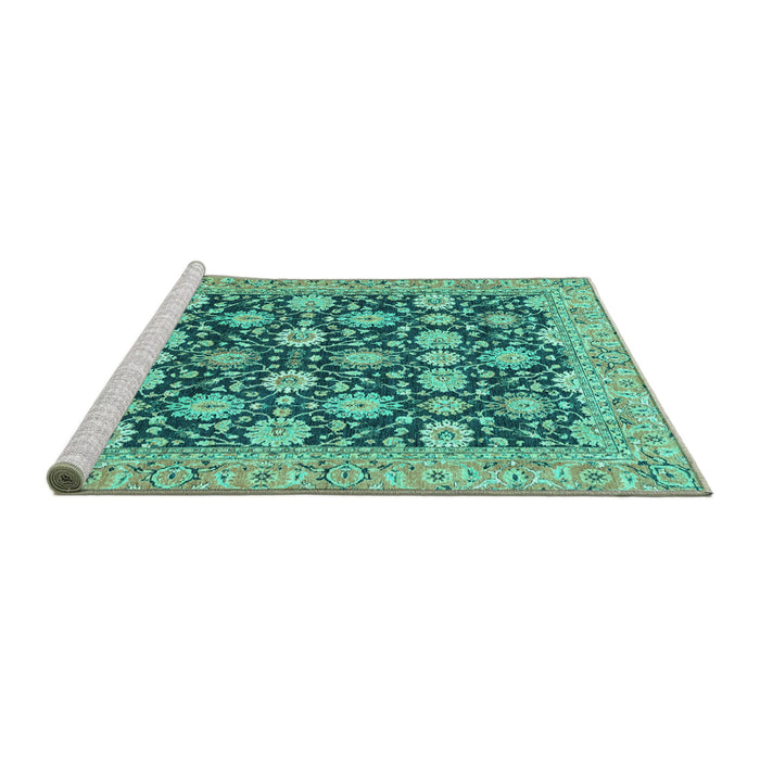 Sideview of Machine Washable Abstract Turquoise Modern Area Rugs, wshabs2429turq