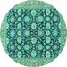 Round Machine Washable Abstract Turquoise Modern Area Rugs, wshabs2429turq