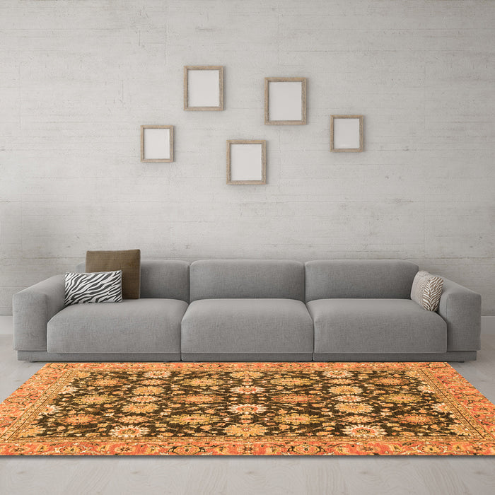 Machine Washable Abstract Orange Modern Area Rugs in a Living Room, wshabs2429org