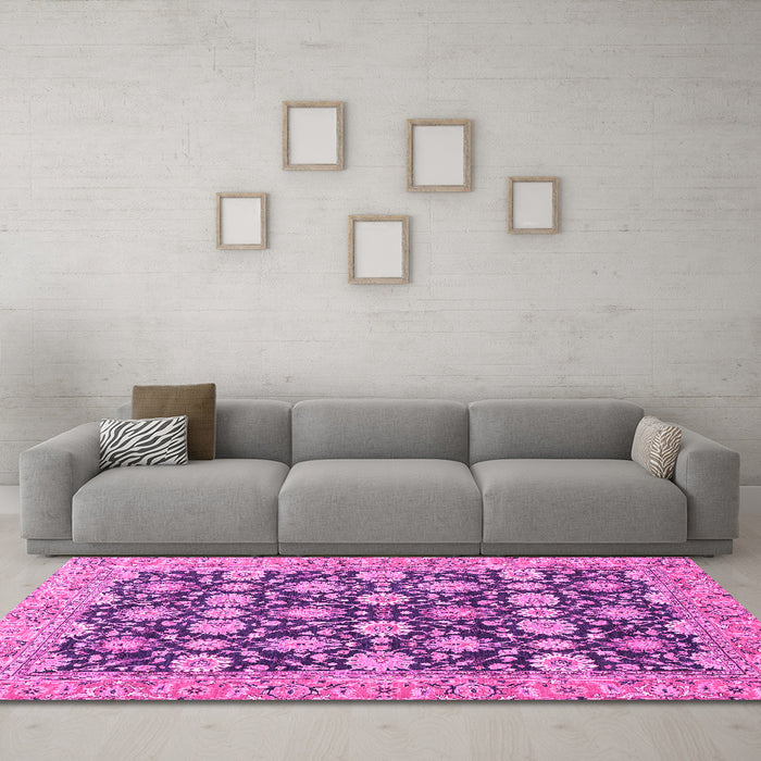 Machine Washable Abstract Pink Modern Rug in a Living Room, wshabs2429pnk