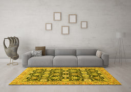 Machine Washable Abstract Yellow Modern Rug in a Living Room, wshabs2429yw