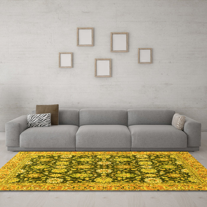 Machine Washable Abstract Yellow Modern Rug in a Living Room, wshabs2429yw