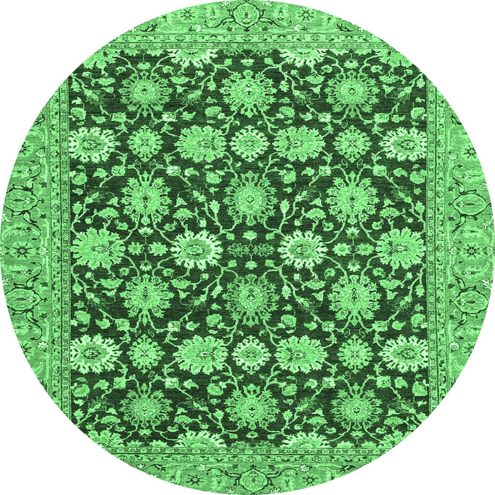Round Machine Washable Abstract Emerald Green Modern Area Rugs, wshabs2429emgrn