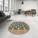 Round Machine Washable Abstract Brown Sugar Brown Rug in a Office, wshabs2429