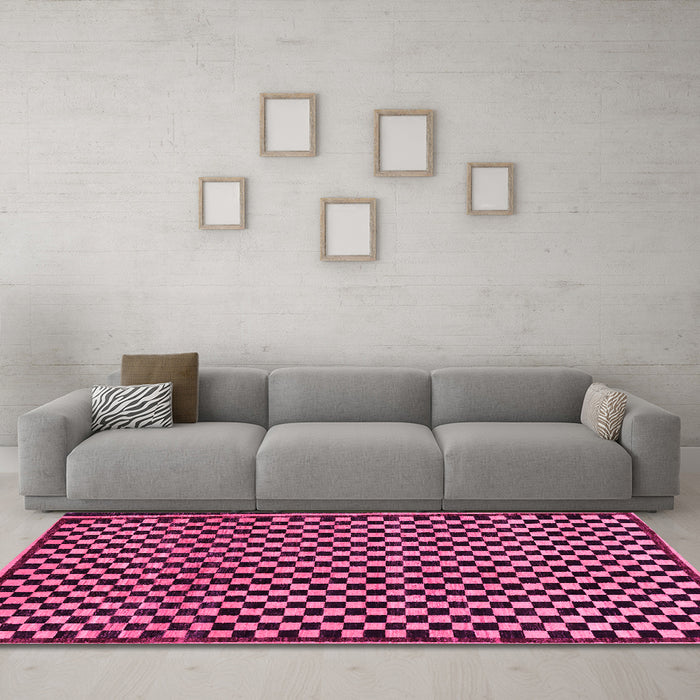 Machine Washable Checkered Pink Modern Rug in a Living Room, wshabs242pnk
