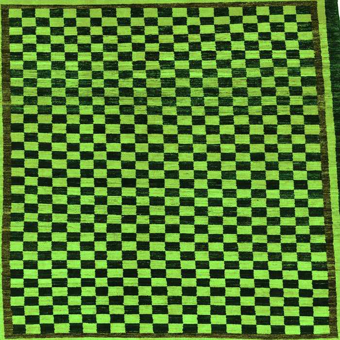 Square Machine Washable Checkered Green Modern Area Rugs, wshabs242grn