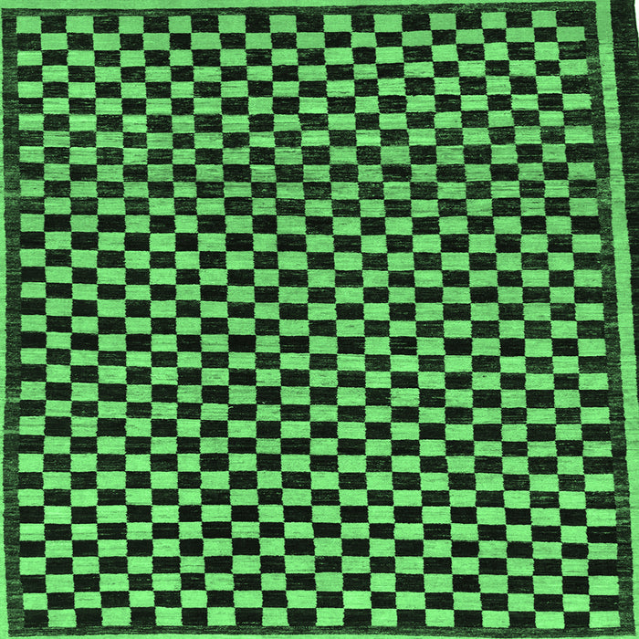 Square Machine Washable Checkered Emerald Green Modern Area Rugs, wshabs242emgrn