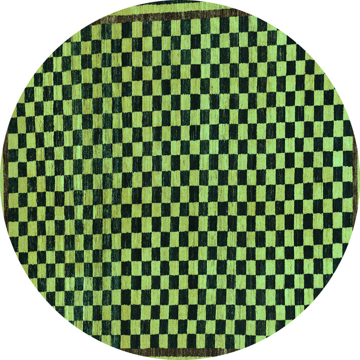 Round Machine Washable Checkered Turquoise Modern Area Rugs, wshabs242turq