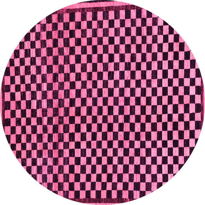 Round Machine Washable Checkered Pink Modern Rug, wshabs242pnk