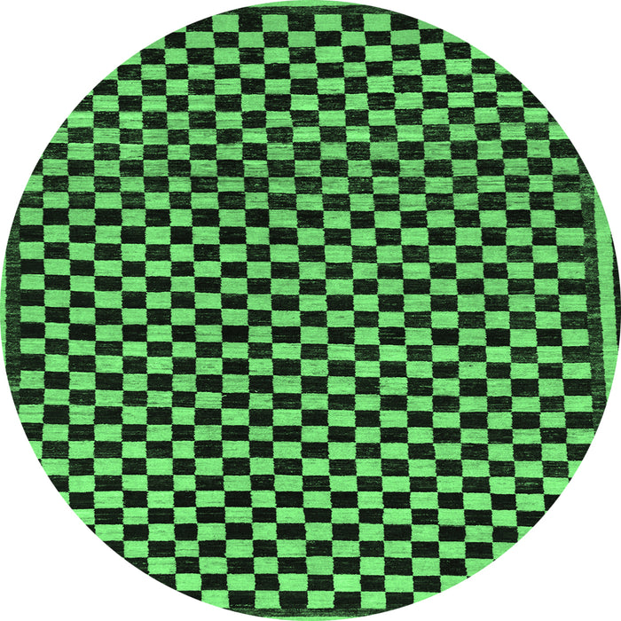 Round Machine Washable Checkered Emerald Green Modern Area Rugs, wshabs242emgrn