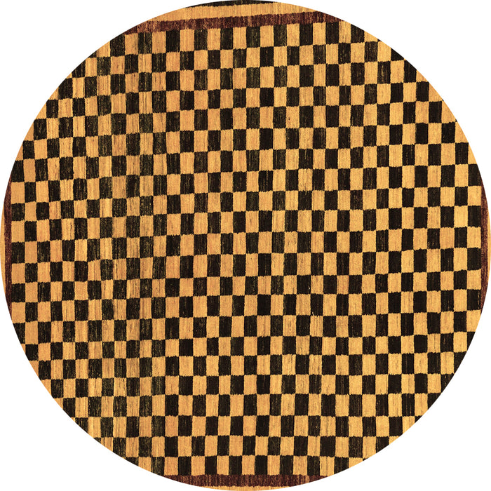 Round Machine Washable Checkered Brown Modern Rug, wshabs242brn
