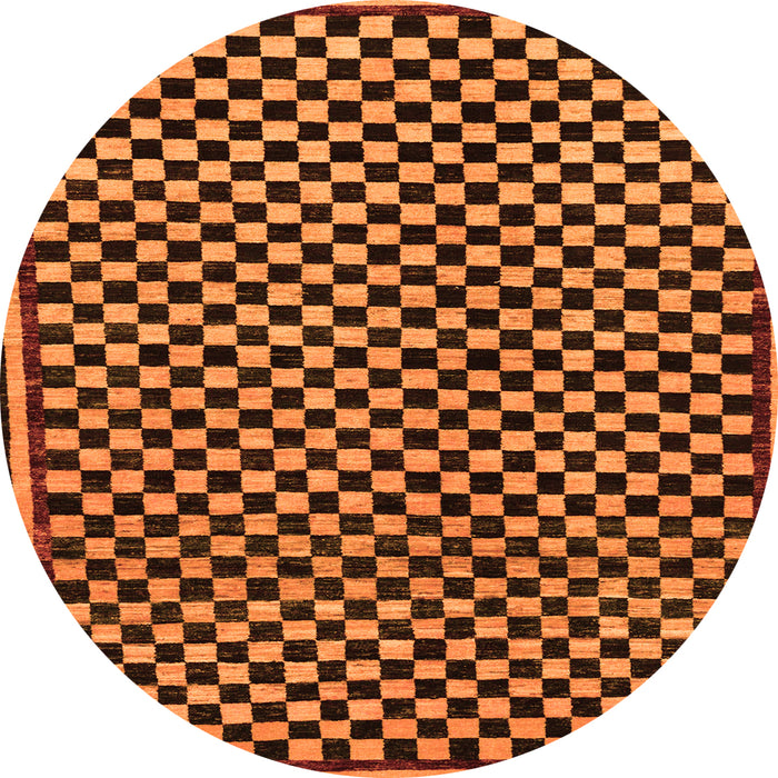 Round Machine Washable Checkered Orange Modern Area Rugs, wshabs242org