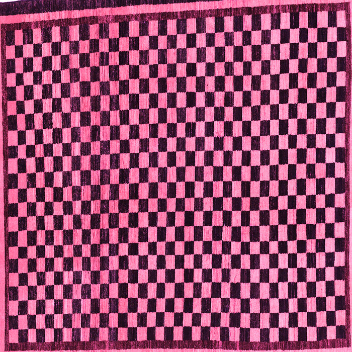 Square Machine Washable Checkered Pink Modern Rug, wshabs242pnk