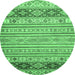 Round Machine Washable Abstract Emerald Green Modern Area Rugs, wshabs2430emgrn