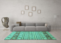 Machine Washable Abstract Turquoise Modern Area Rugs in a Living Room,, wshabs2430turq