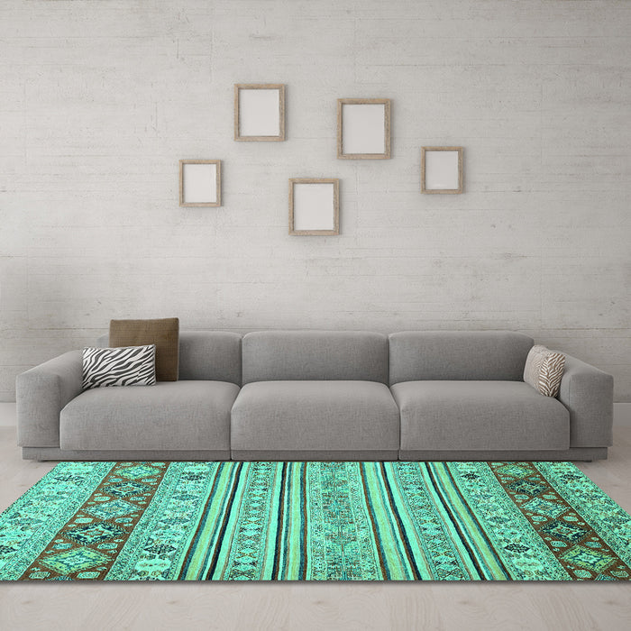 Machine Washable Abstract Turquoise Modern Area Rugs in a Living Room,, wshabs2430turq