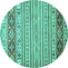 Round Abstract Turquoise Modern Rug, abs2430turq