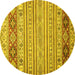 Round Abstract Yellow Modern Rug, abs2430yw