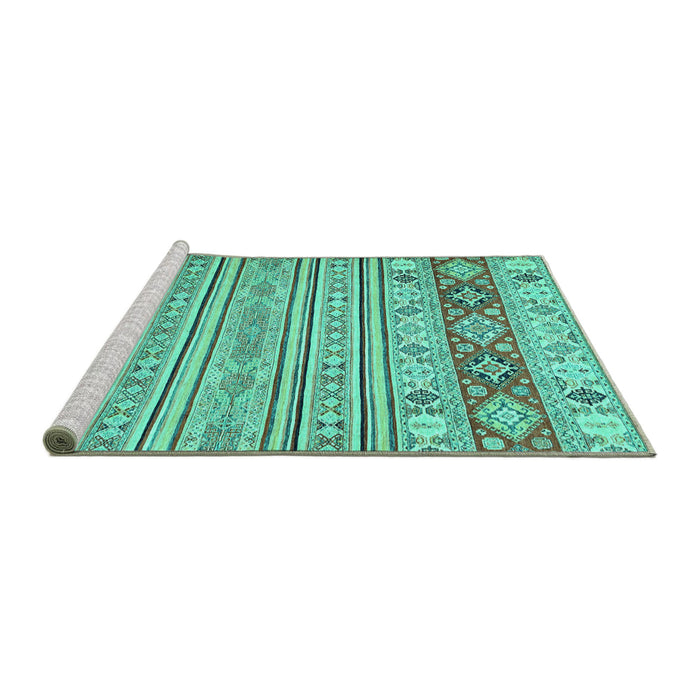 Sideview of Machine Washable Abstract Turquoise Modern Area Rugs, wshabs2430turq