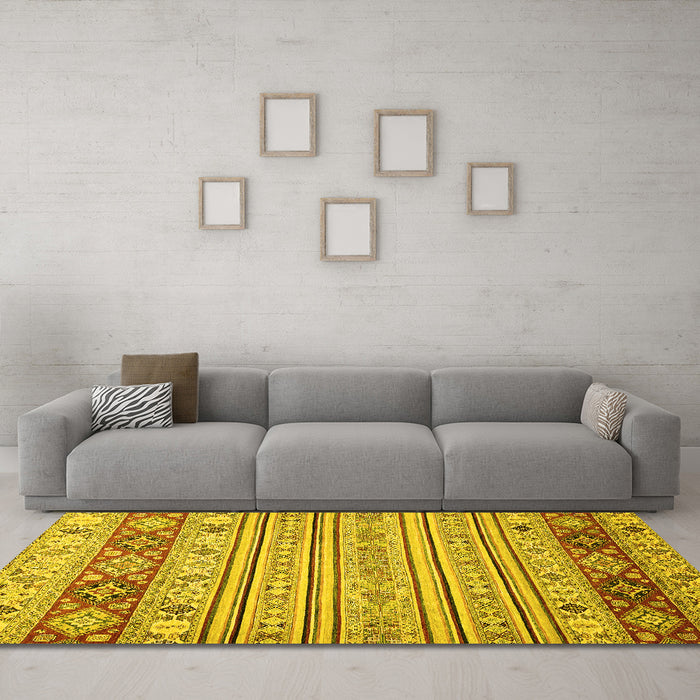 Machine Washable Abstract Yellow Modern Rug in a Living Room, wshabs2430yw