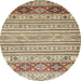 Round Abstract Brown Gold Modern Rug, abs2430