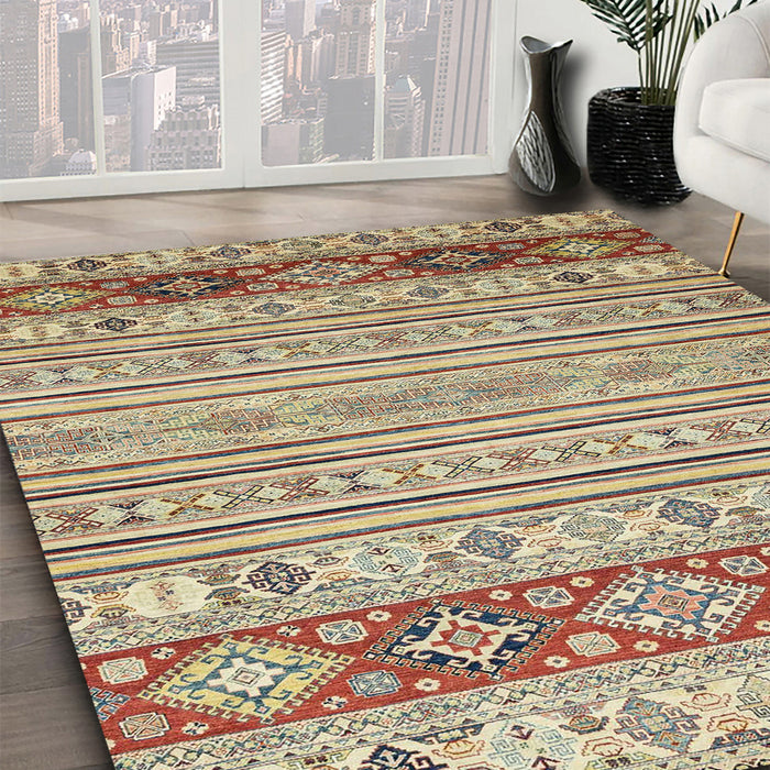 Machine Washable Abstract Brown Gold Rug in a Family Room, wshabs2430