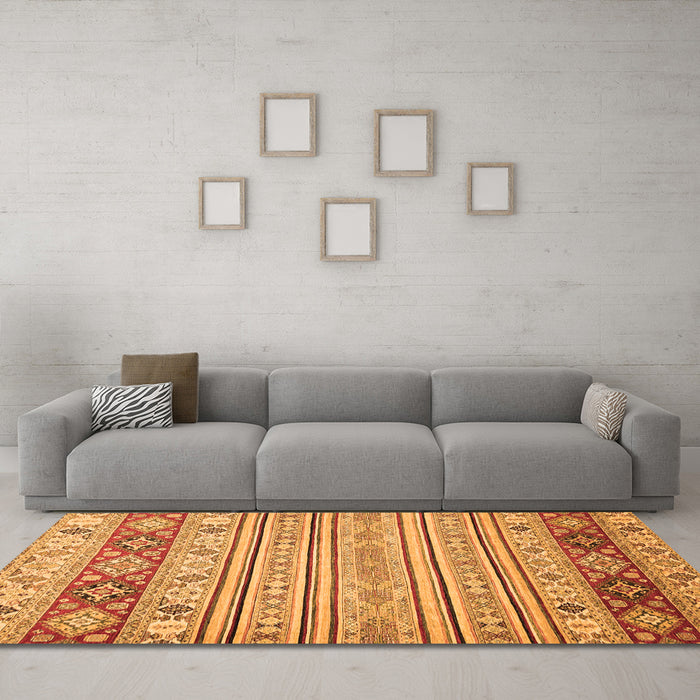 Machine Washable Abstract Orange Modern Area Rugs in a Living Room, wshabs2430org