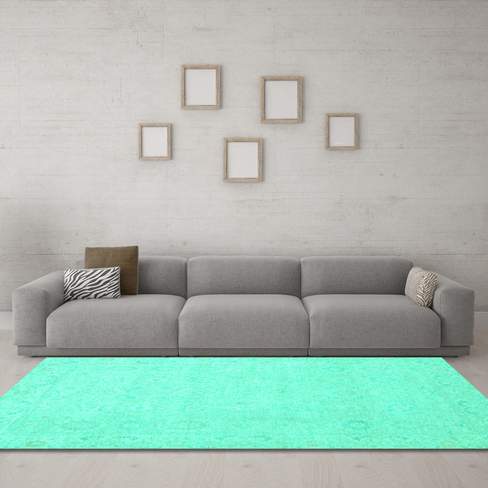 Machine Washable Abstract Turquoise Modern Area Rugs in a Living Room,, wshabs2431turq